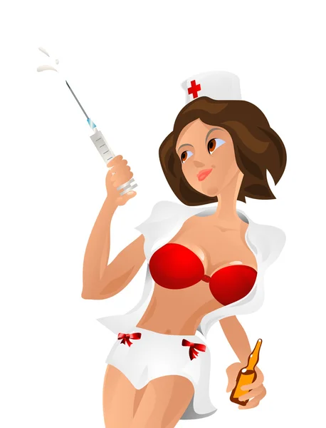 Enfermeira sexy com seringa — Vetor de Stock