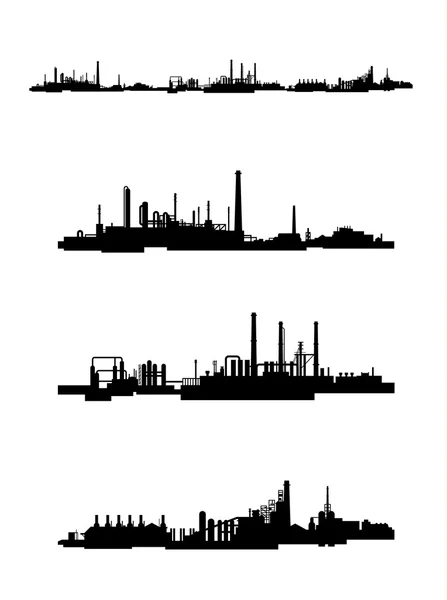 Tres fábricas siluetas — Vector de stock