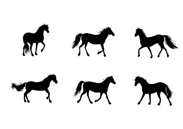 Six horses silhouettes — Stock Vector