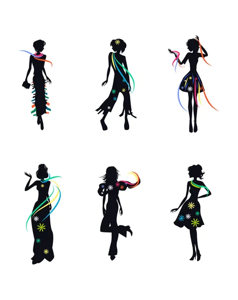 Six silhouettes de filles — Image vectorielle