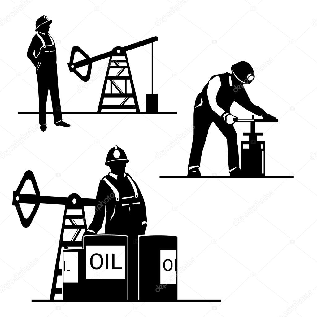 Silhouette oilman background in  infrastructure
