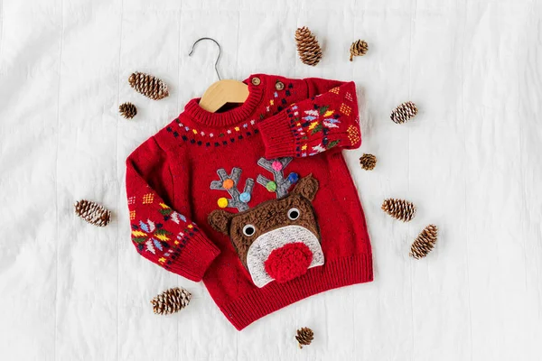 Cute Christmas Sweater Deer Little Baby Christmas Party — Stok Foto