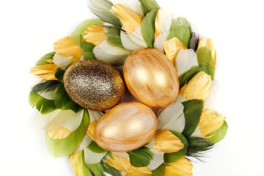 Altın yumurta bir çelenk içinde. Yukarıdan görüntülemek