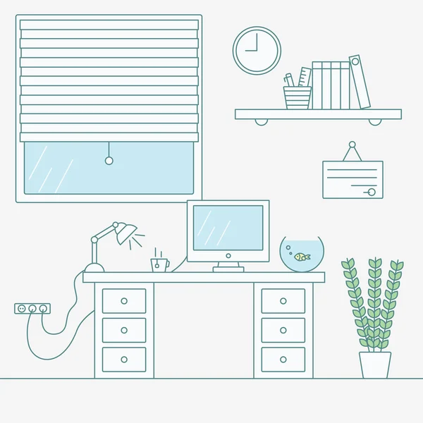 Vektör çizim sıkıcı çalışma yer. Ofis iç.