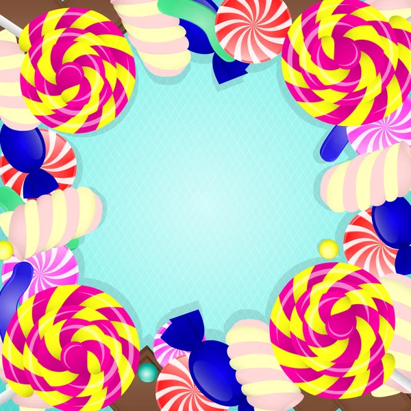 Farklı renkli tatlılar ile mavi arka plan.