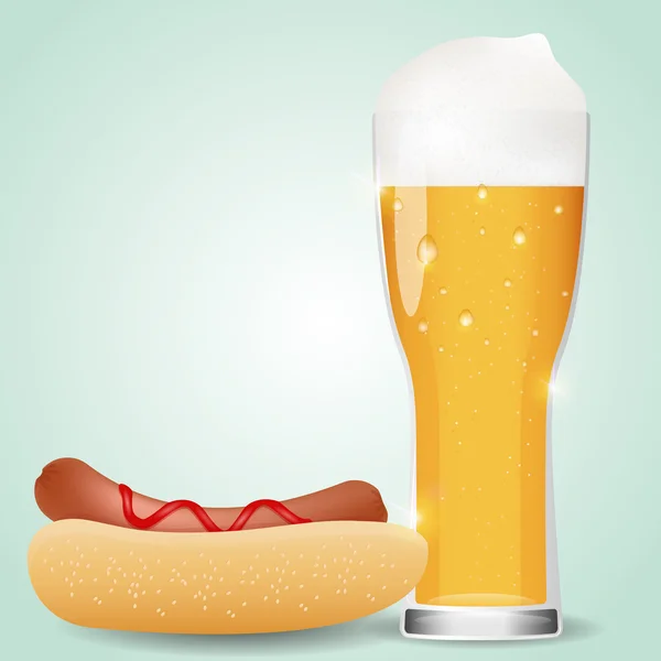 Ілюстрація скляного холодного пива з хот-догом . — стоковий вектор