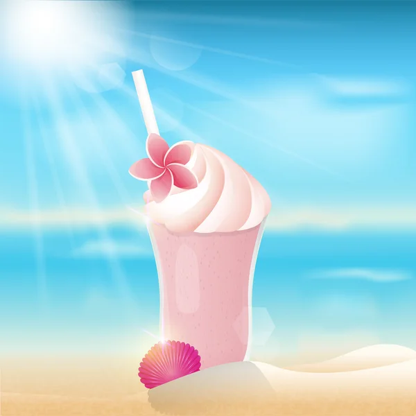 Milkshake στην παραλία. Καλοκαίρι φόντο. — Διανυσματικό Αρχείο