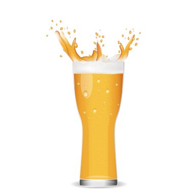Cam soğuk bira Illustration. Beyaz backgrou bira sıçramasına