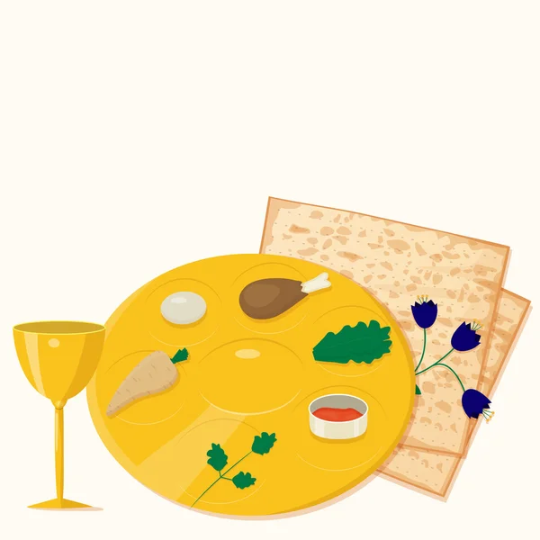 벡터 일러스트 레이 션의 유월 절 seder 격판덮개 matzoh와 와인. — 스톡 벡터