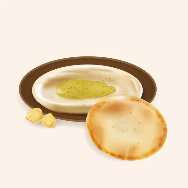 Ilustração do húmus com pão de pita isolado . —  Vetores de Stock
