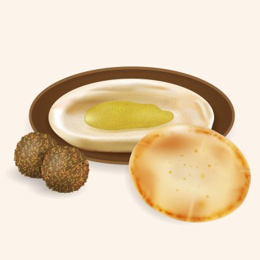  Humus pide ile resmi ekmek, falafel izole.