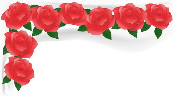 Red roses on white fabric. — Stock Vector