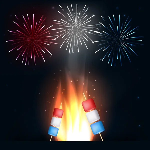  Amerikan bayrağı marshmallow renkler sopa ile kamp ateşi