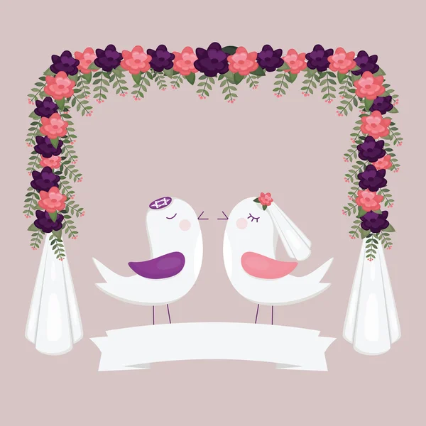 Chuppah with birds. Jewish wedding invitation. — Stock Vector