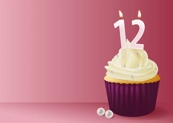 Векторна ілюстрація чашкового торта зі свічкою на день народження 12 . — стоковий вектор