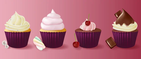 Diferentes sabores aislado conjunto de cupcakes . — Vector de stock