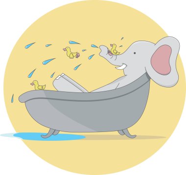 Küçük ördek ile banyo fil çizimi.