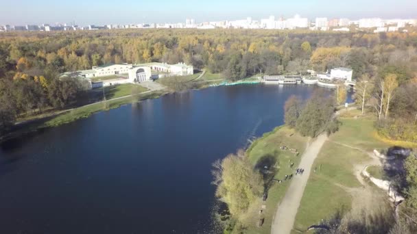 aérienne automne étang rivière parc forêt réserve naturelle lac feuille par drone 
