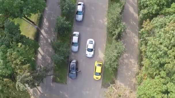 Araba ile drone ile hava yaz Sonbahar River Road — Stok video