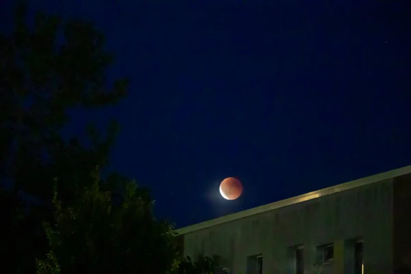 7 Eylül 2025 'te Bremerhaven, Leherheide' de güzel kırmızı kanlı ay ve ay tutulması.