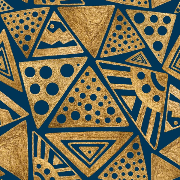 Hand måla etniska mönster. Guld hand dragna sömlösa mönster. Etniska tribal aztec målning freehand bakgrund. — Stockfoto
