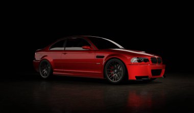 Almaty, Kazakistan - 19 Ekim 2020: BMW M3 E46 CSl koyu arka planda spor araba. 3d hazırlayıcı