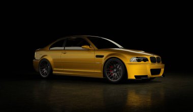 Almaty, Kazakistan - 19 Ekim 2020: BMW M3 E46 CSl koyu arka planda spor araba. 3d hazırlayıcı