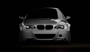Almaty, Kazakistan - 19 Ekim 2020: BMW M3 E46 CSl koyu arka planda spor araba. 3d hazırlayıcı