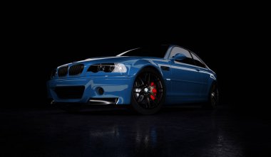 Almaty, Kazakistan - 19 Ekim 2020: BMW M3 E46 CSl koyu arka planda spor araba. 3d hazırlayıcı