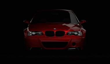 Almaty, Kazakistan - 22 Ocak 2020: BMW M3 E46 CSI koyu arka planda spor araba. 3d hazırlayıcı