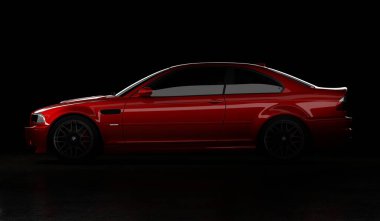 Almaty, Kazakistan - 22 Ocak 2020: BMW M3 E46 CSI koyu arka planda spor araba. 3d hazırlayıcı