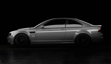 Almaty, Kazakistan - 22 Ocak 2020: BMW M3 E46 CSI koyu arka planda spor araba. 3d hazırlayıcı
