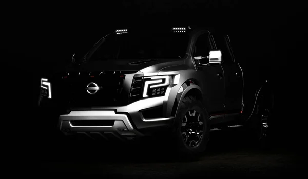 Almaty Kazachstán Června 2021 Nissan Titan Pickup Černém Pozadí Silný — Stock fotografie