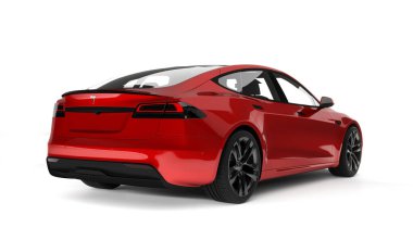 Kazakistan, Almaty - 25 Ocak 2026: Gri Tesla model S ekose beyaz arka planda izole edildi. 3d hazırlayıcı