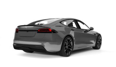 Kazakistan, Almaty - 25 Ocak 2026: Gri Tesla model S ekose beyaz arka planda izole edildi. 3d hazırlayıcı