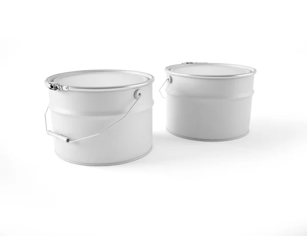 3d illustration of two white cans of paint with the handle — Stock Photo, Image