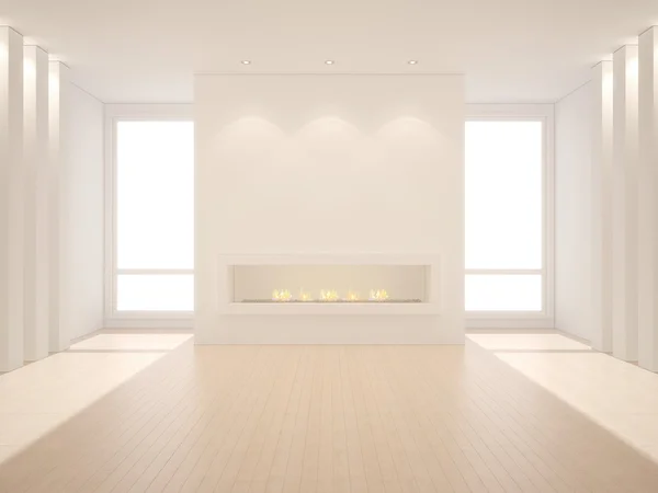 şömineli modern iç 3D çizimi