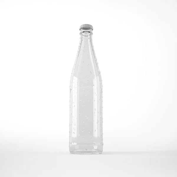 Ilustração 3D de garrafa de vidro com gotas isoladas. Caminho — Fotografia de Stock