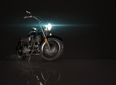Siyah arka plan üzerine eski vintage motosiklet.