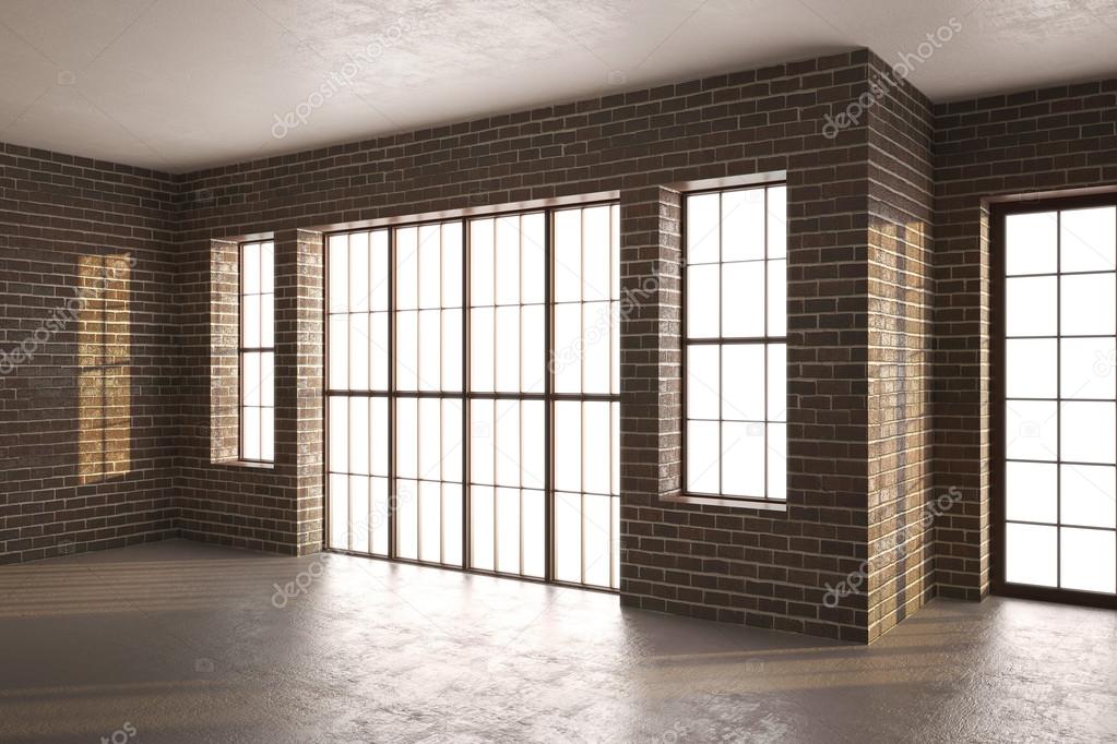 3d illustration of Brick room with large windows