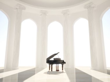 Piano in the classic interior with columns clipart