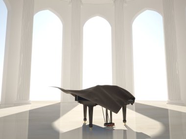 Covered Piano in the classic interior with columns clipart