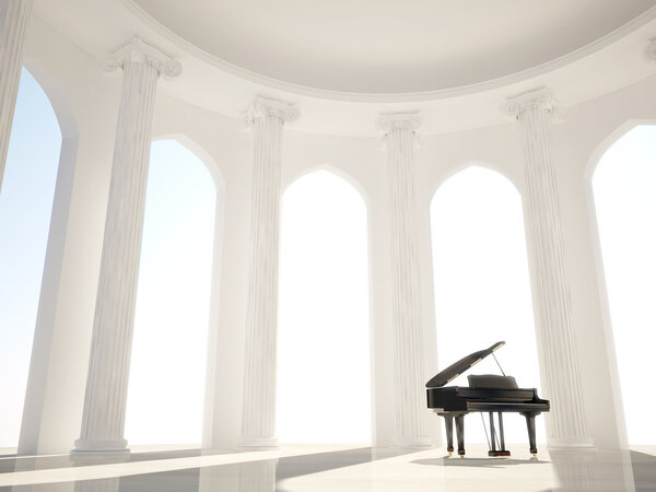 Piano in the classic interior with columns