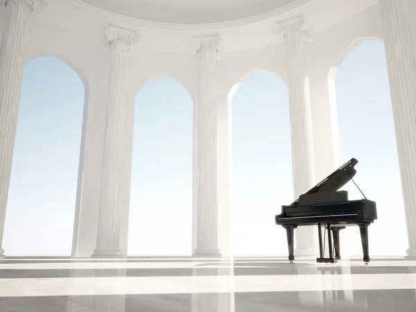 Пианино в классическом интерьере с колоннами — стоковое фото