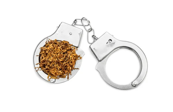 Handboeien Met Gesneden Tabak Wit Tabaksverslaving — Stockfoto