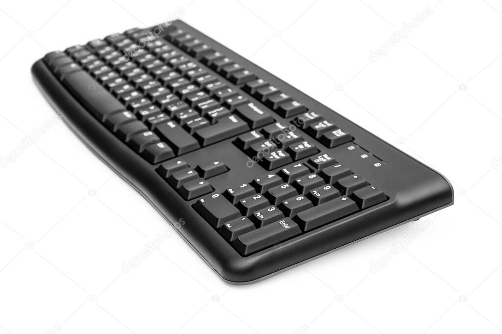 Computer keyboard on white background.