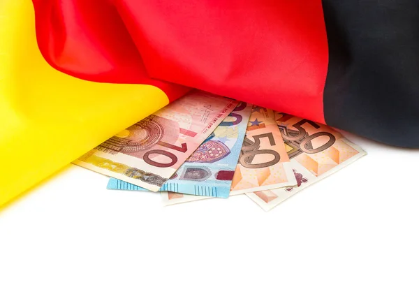 Bandera Alemana Con Billetes Euros Blanco — Foto de Stock