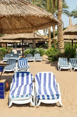 Plaj tatil beldesinde güneşlik.