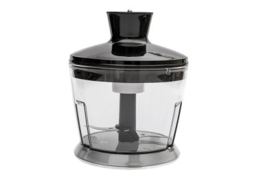 Beyaz arkaplanda el blenderi için kesme bardağı.