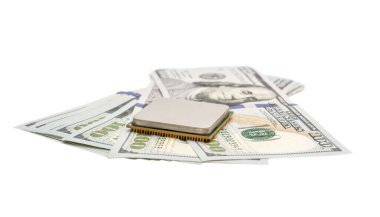 Beyaz banknotlu bilgisayar işlemcisi.